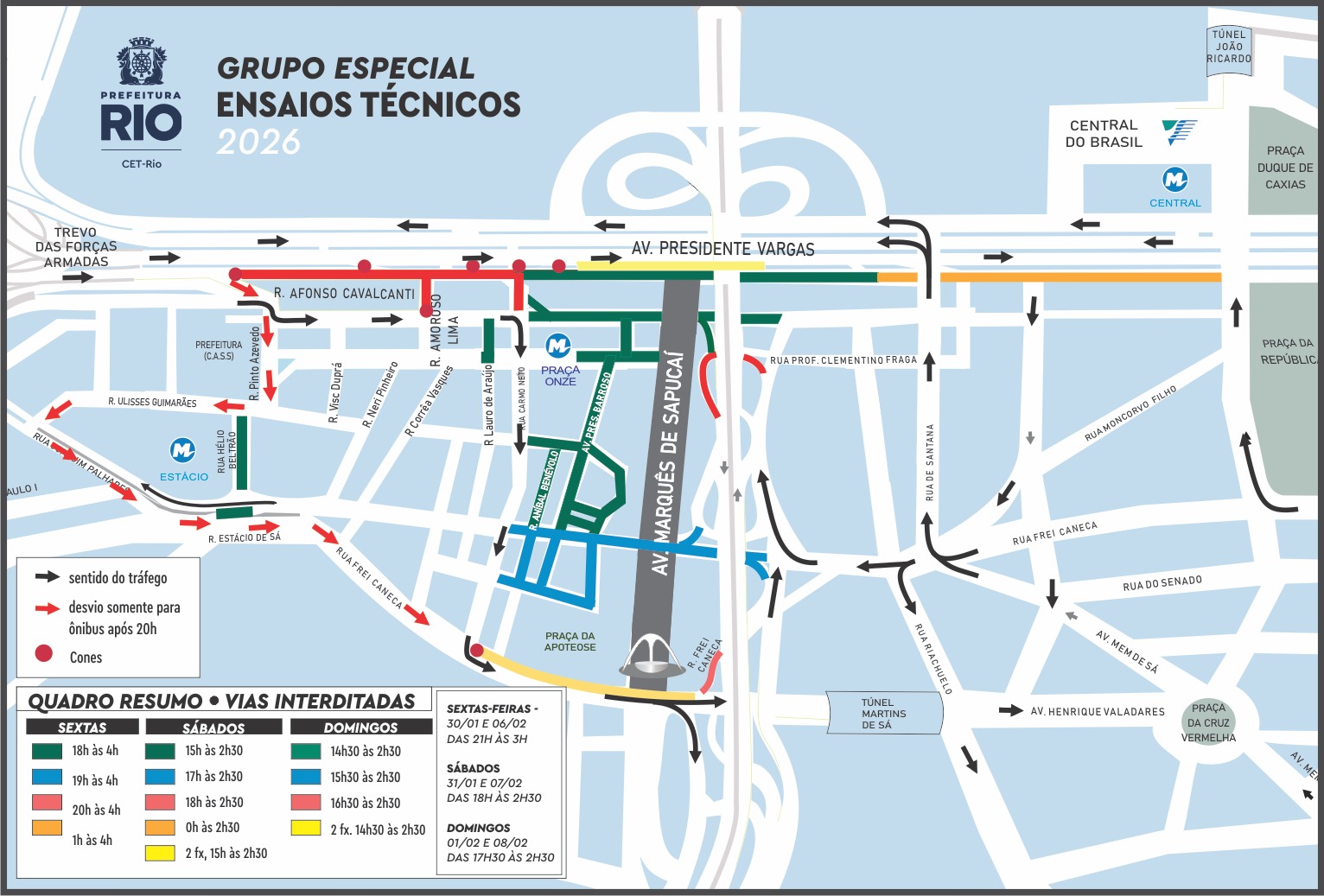 Trânsito no Rio de Janeiro muda para ensaios no Sambódromo: veja o que a CET-Rio preparou
