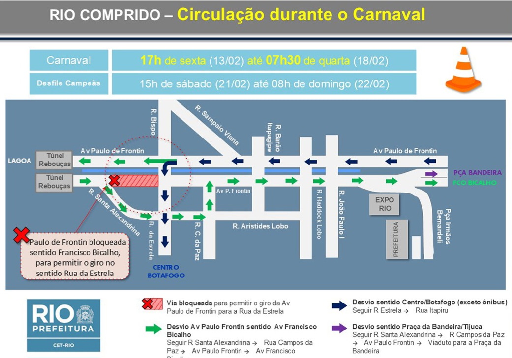 Trânsito no Rio Comprido: CET-Rio anuncia mudanças para o carnaval 2024