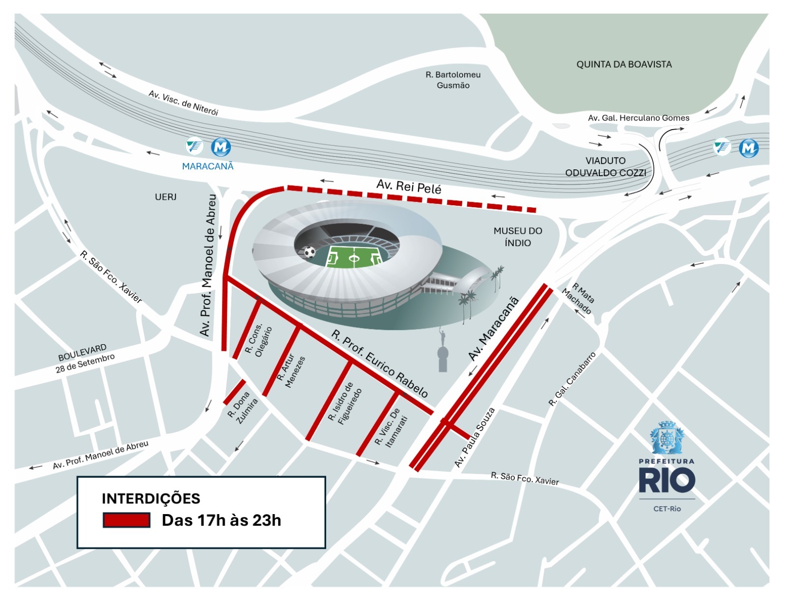 Atenção motoristas: CET-Rio interdita ruas no entorno do Maracanã para Flamengo x Internacional nesta quarta