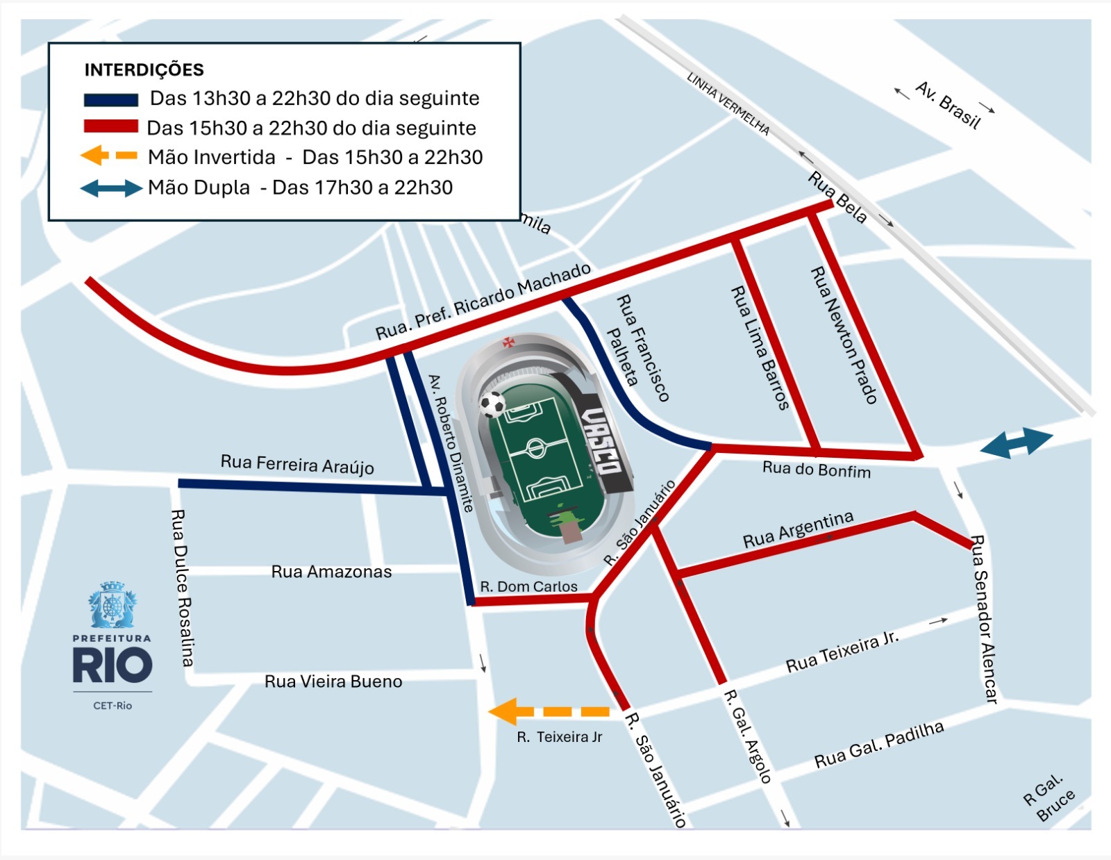 Atenção motoristas: CET-Rio prepara esquema de trânsito para Vasco x Palmeiras no Rio