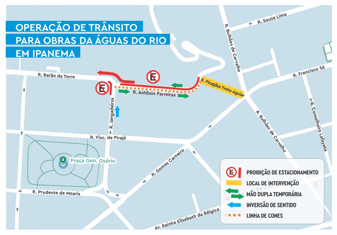 Obras da Águas do Rio causam mudanças no trânsito de Ipanema; veja detalhes da operação da CET-Rio