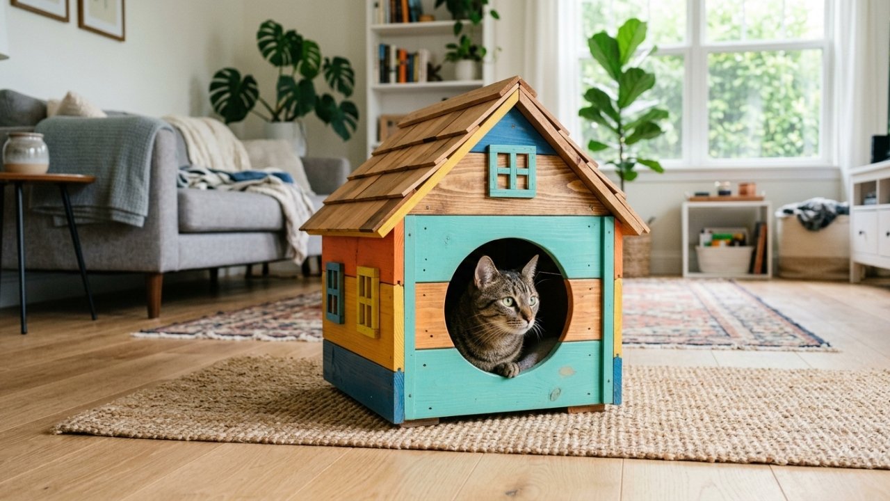 Casa de gato DIY: construa um refúgio colorido e sem pregos em apenas 2 horas
